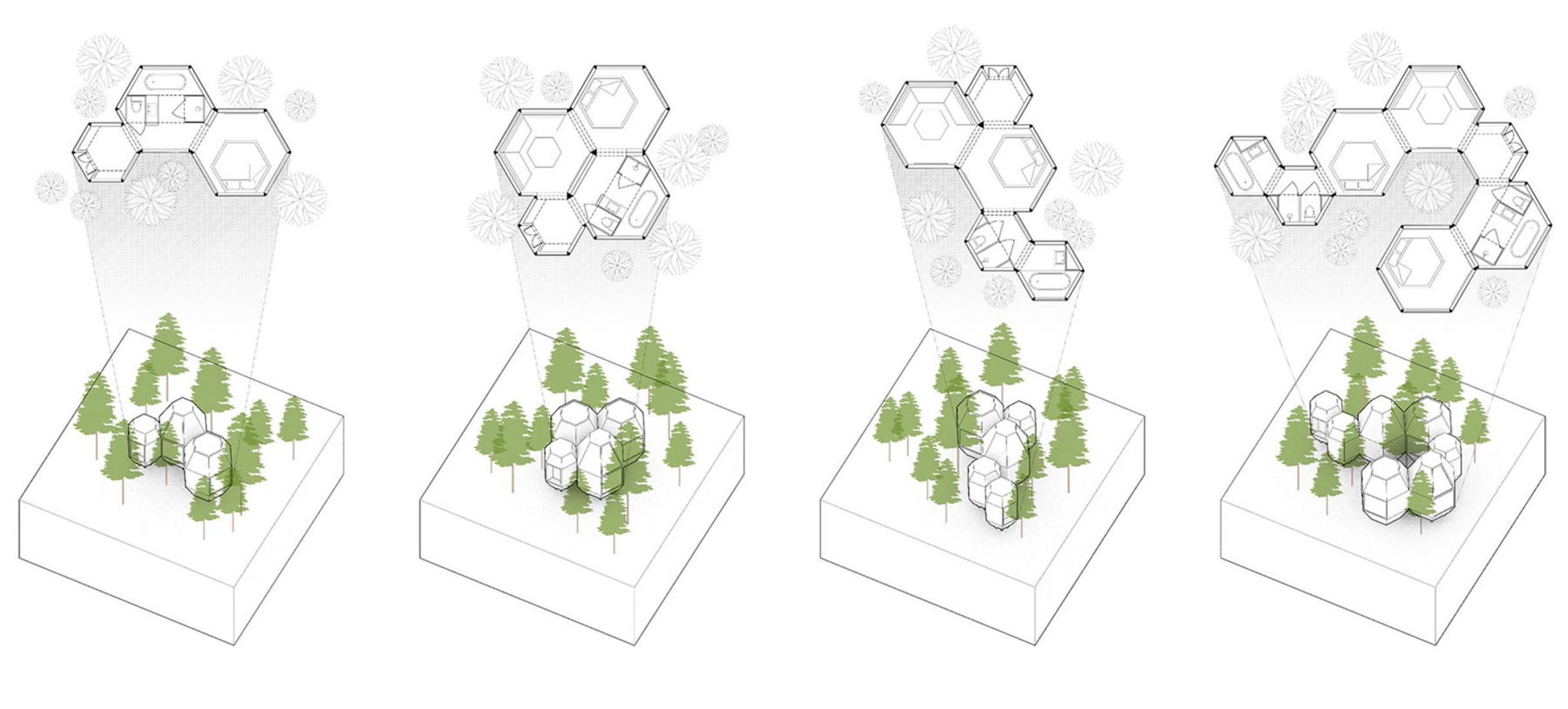 Floor plans and isometrics. Dongmingshan Senyu Hotel by GLA Architects.
