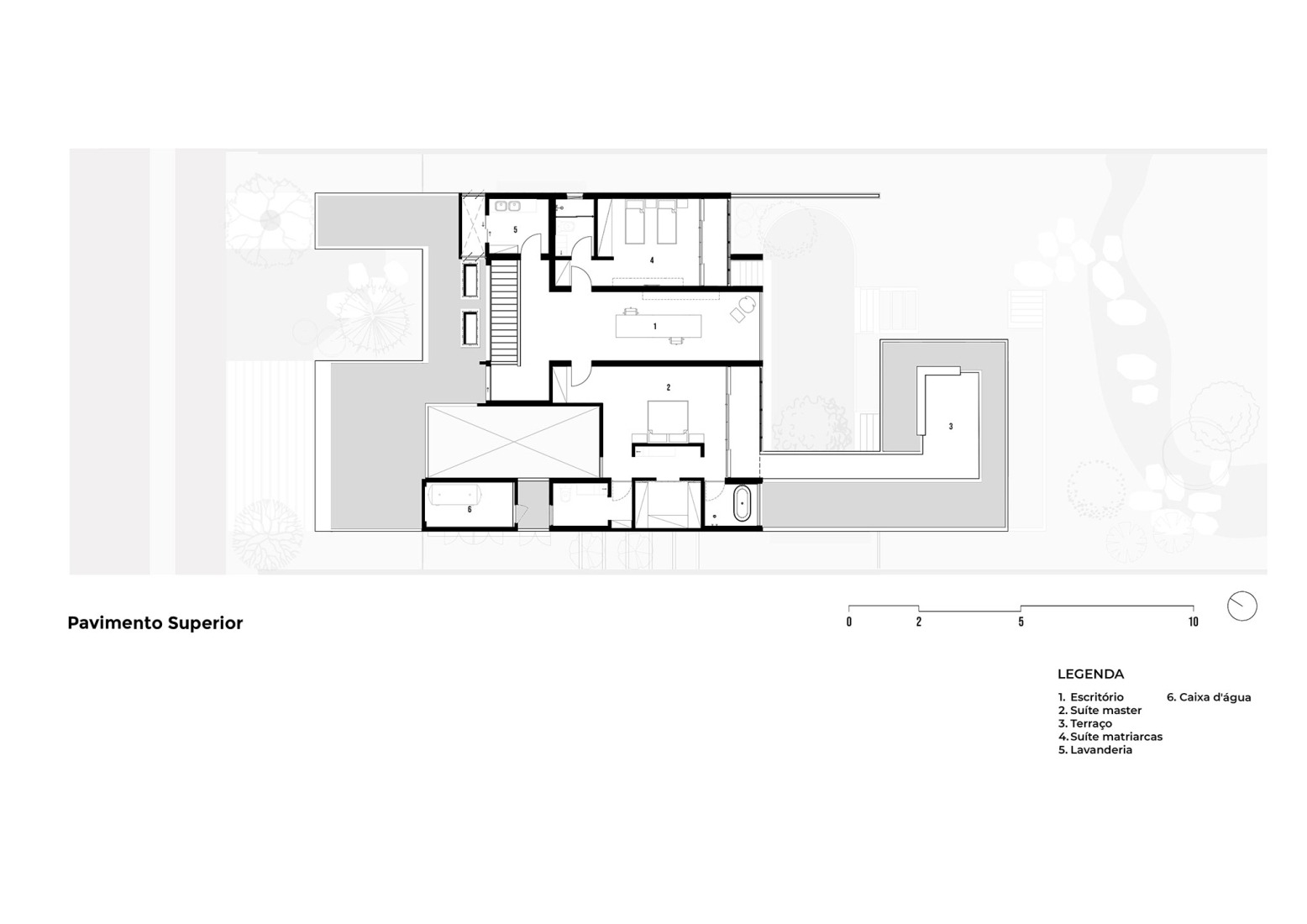 First floor plan. House of the 7 trees by Hersen Mendes Arquitetura.