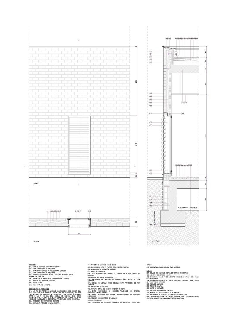 Sección constructiva. Ampliación del Centro de Salud de La Carihuela por MarinaUno.