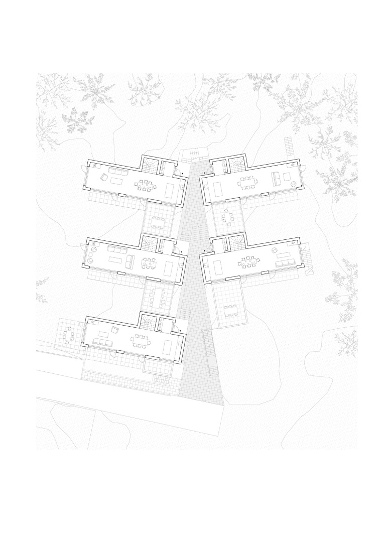 Plano de planta baja. Casas patio en Ullerntoppen, fase 2 por R21 Arkitekter.
