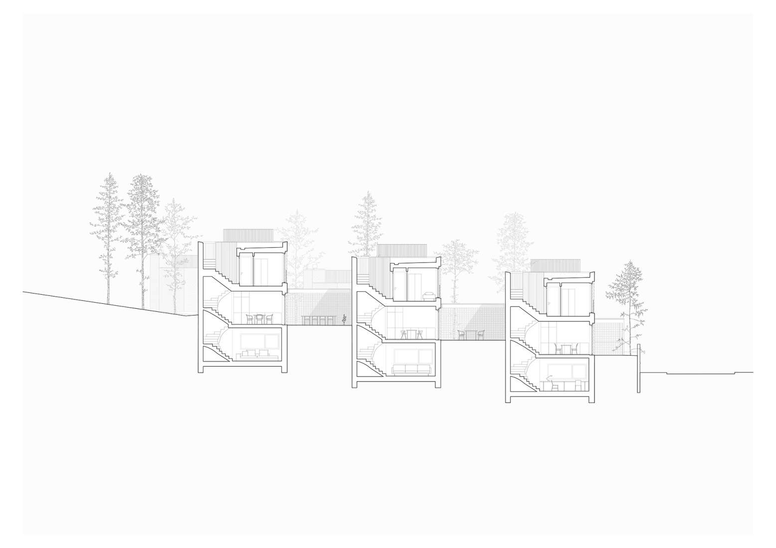 Sección. Casas patio en Ullerntoppen, fase 2 por R21 Arkitekter.