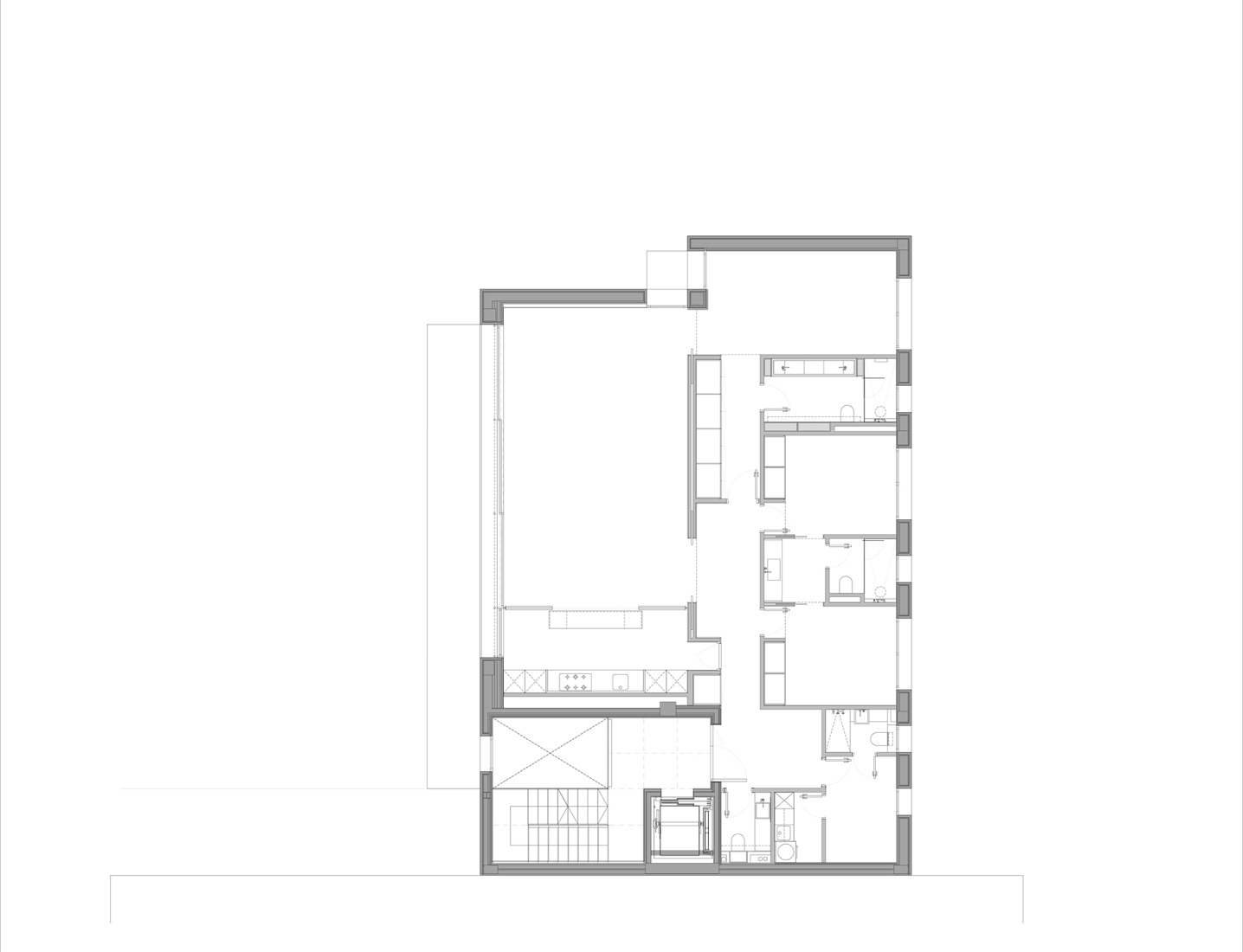 First and second floor plan. Three dwellings in the Colonia El Viso by Riaño Arquitectos, GCA Architects.