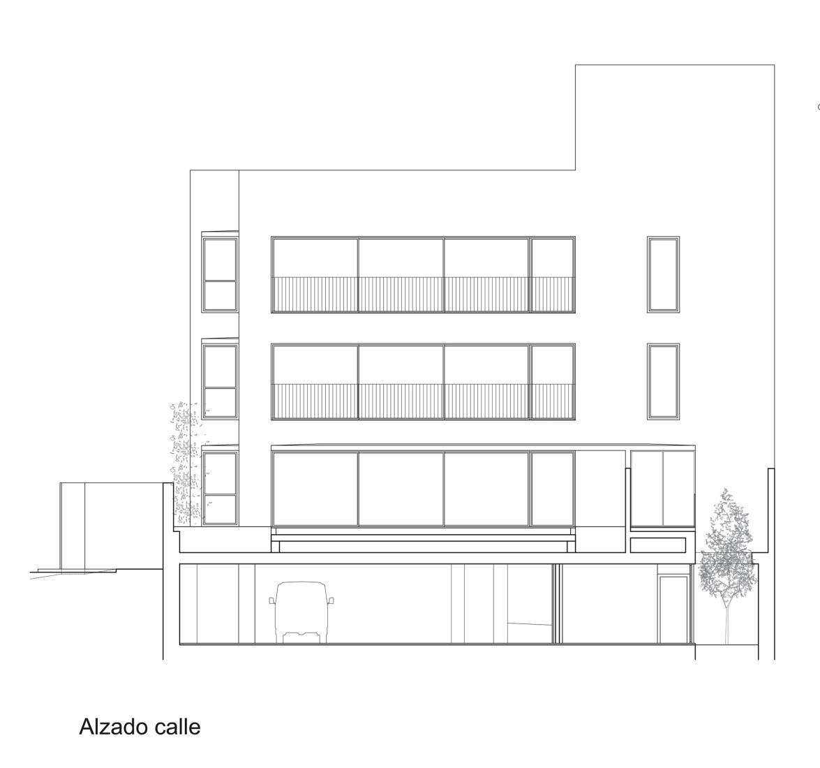 Elevation. Three dwellings in the Colonia El Viso by Riaño Arquitectos, GCA Architects.