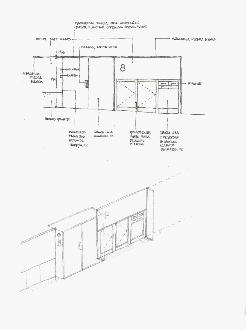 Sketch. Three dwellings in the Colonia El Viso by Riaño Arquitectos, GCA Architects.