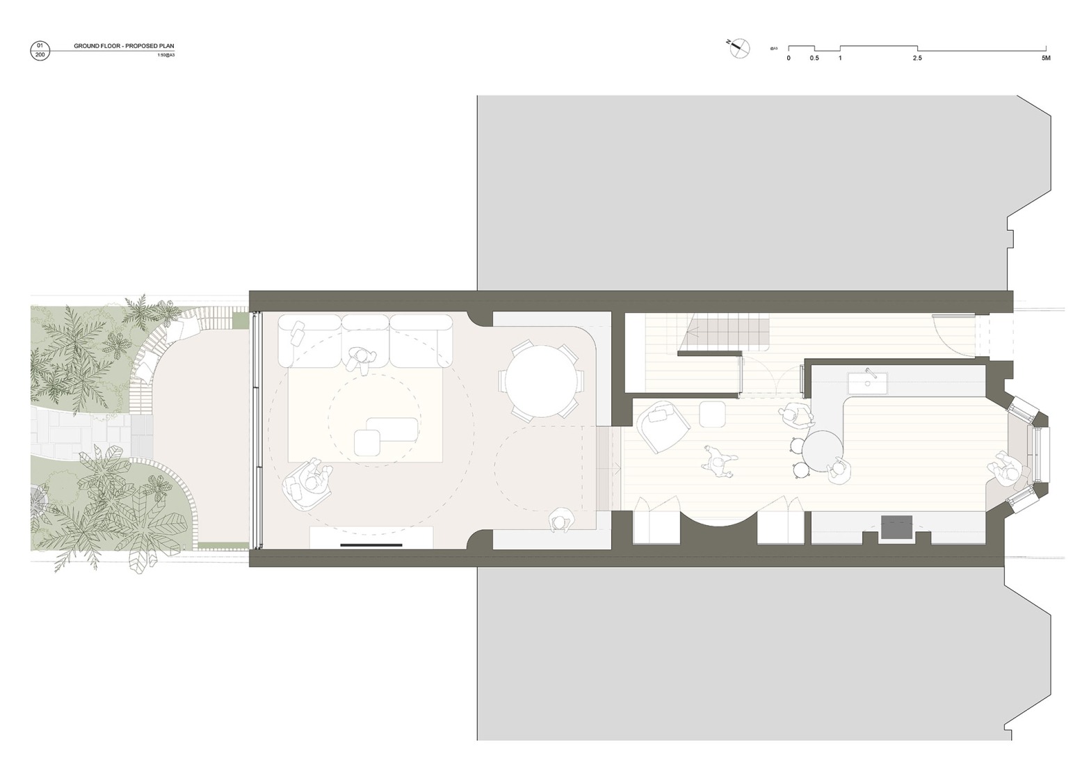 Plano planta baja nueva. «Dome House» por Roberto Di Donato Architecture.