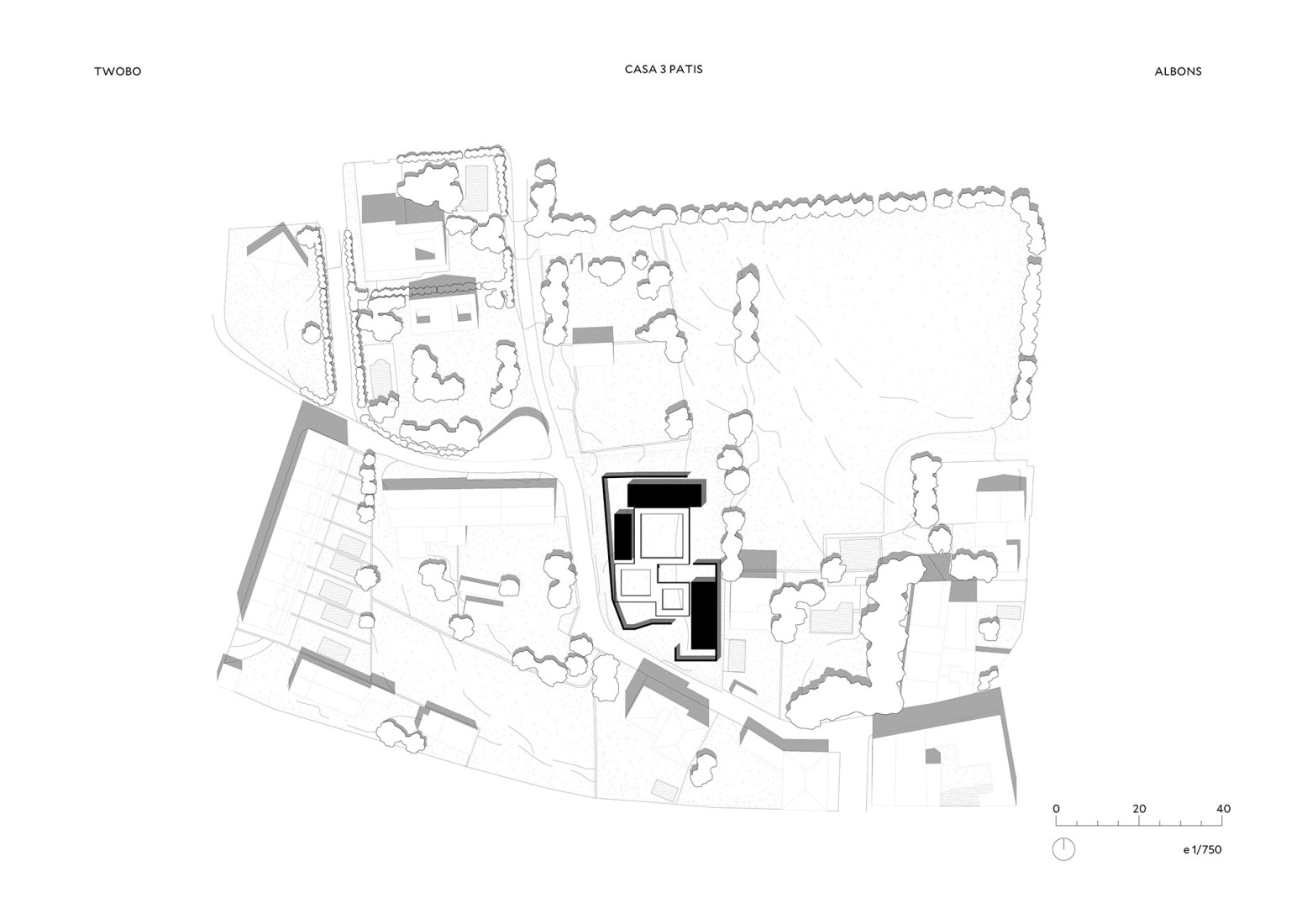 Site plan. Casa Tres Patis by Twobo Arquitectura.