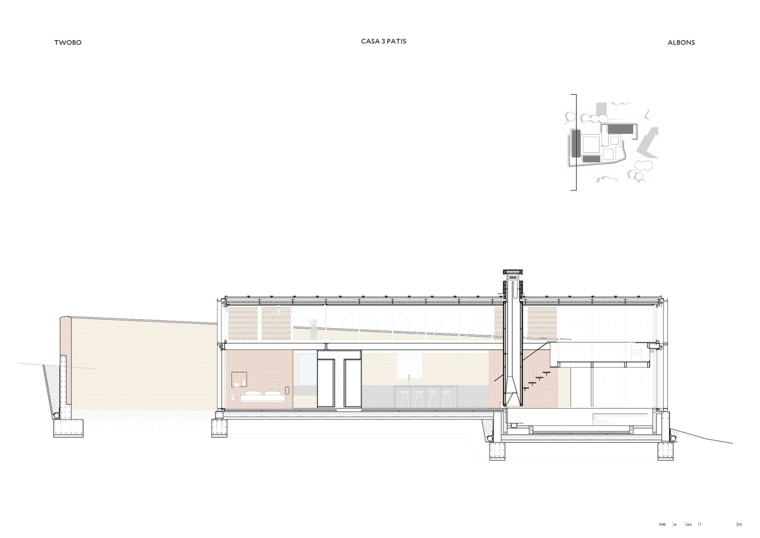 Section.  Casa Tres Patis by Twobo Arquitectura.