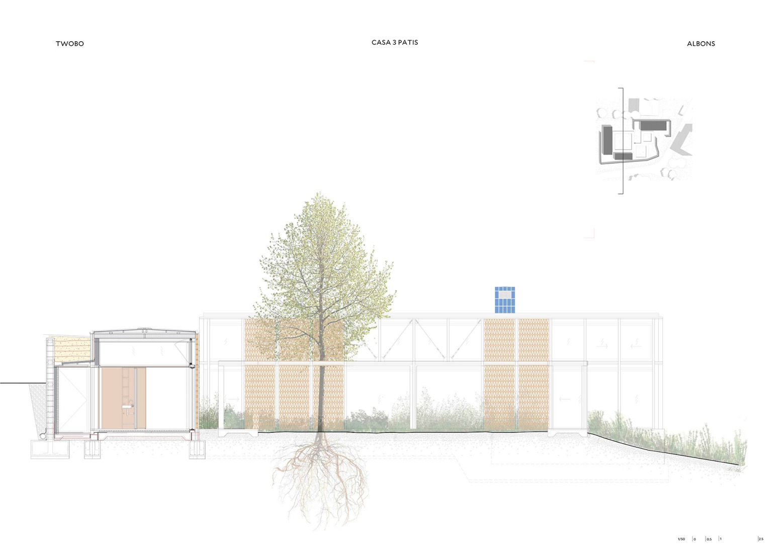 Section.  Casa Tres Patis by Twobo Arquitectura.