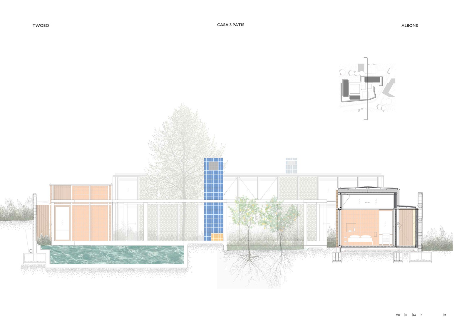 Section.  Casa Tres Patis by Twobo Arquitectura.
