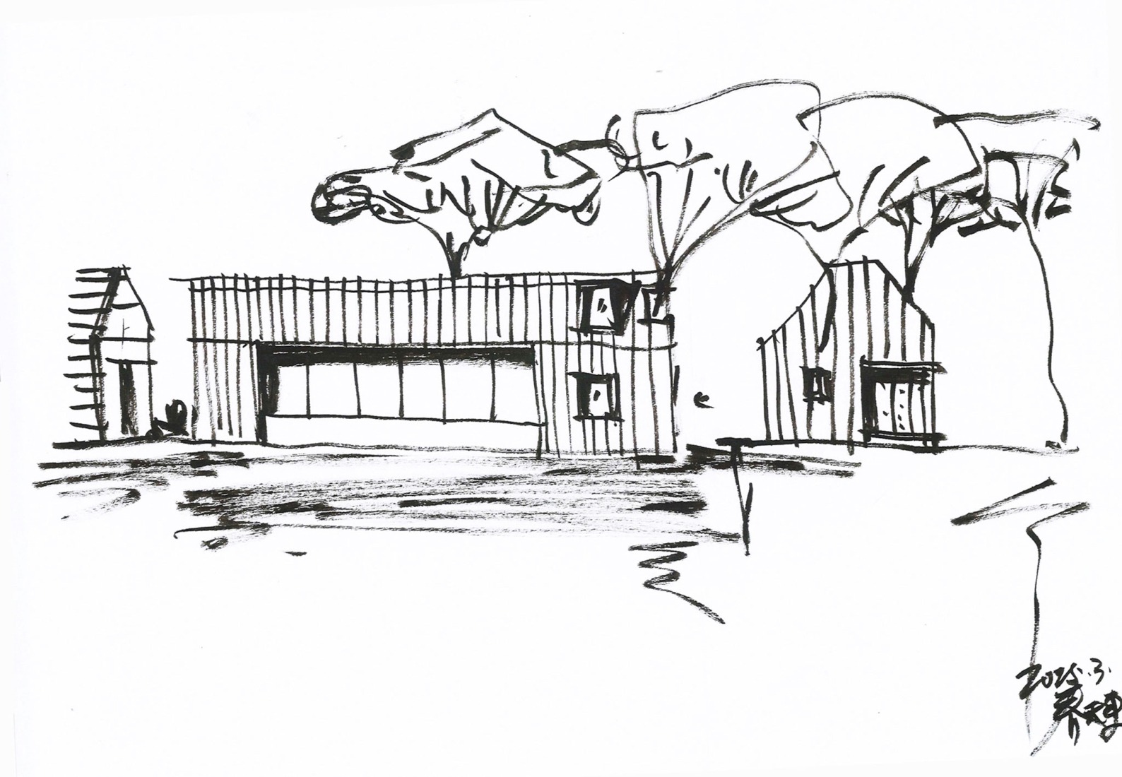 Sketch. The Lake House - Life Experience Pavilion by Wutopia Lab.