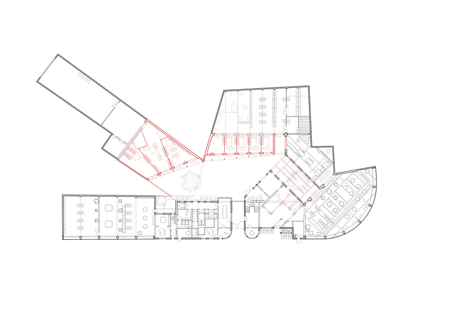 Plano de planta baja - lo antiguo y lo nuevo. Fábrica para compartir y reutilizar por ATAMA.