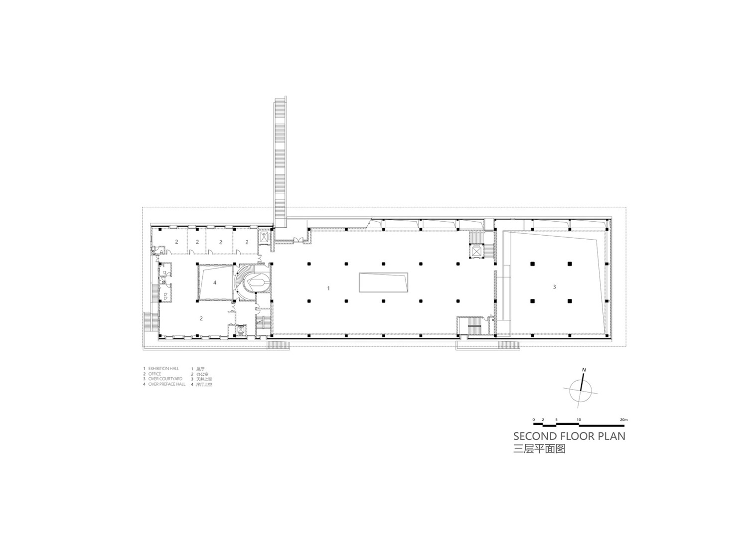 Plano de segunda planta. Museo y parque, ruinas del horno imperial de Suzhou por Jiakun Architects.
