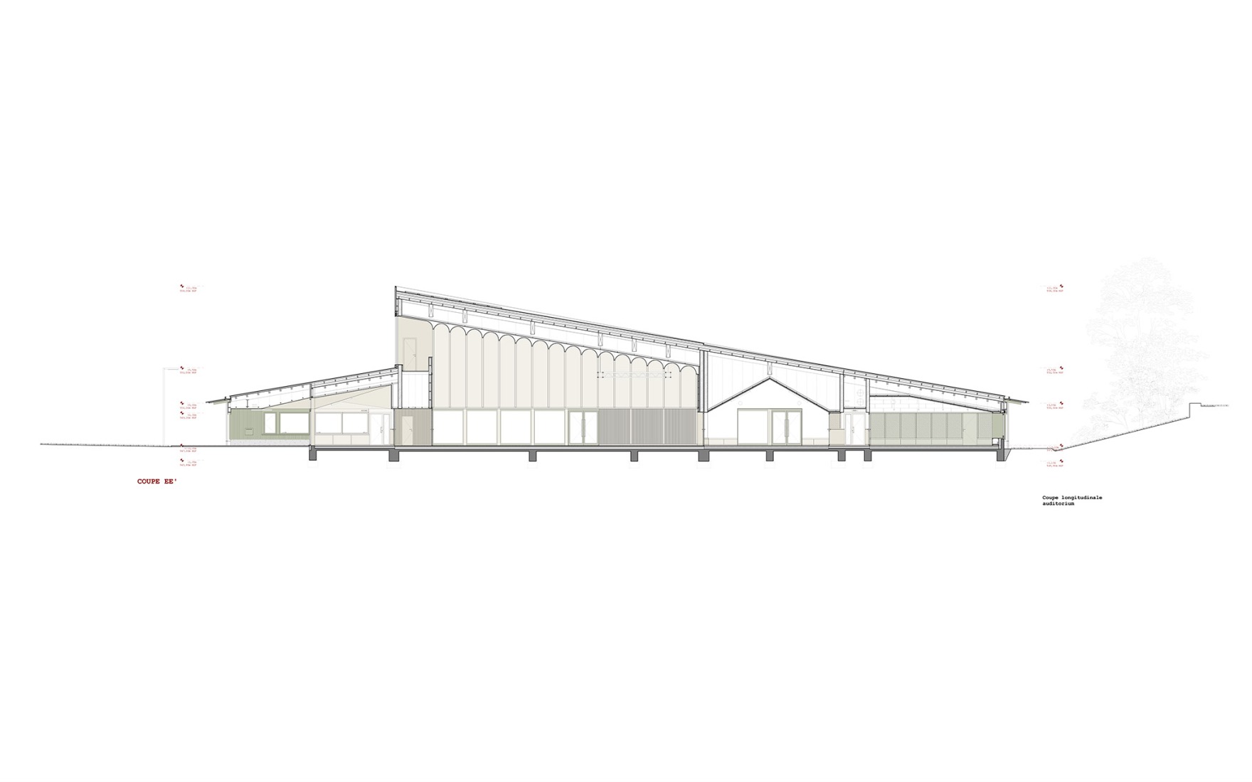 Auditorium section. School of music, dance and theater by LINK architectes + DLD architectes. 