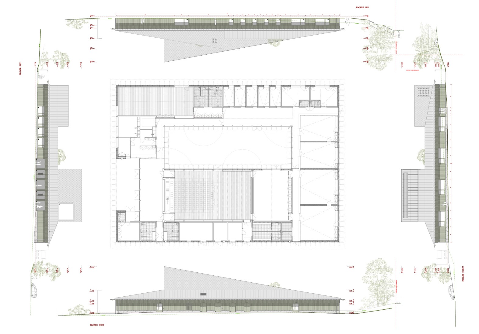 Elevations. School of music, dance and theater by LINK architectes + DLD architectes. 