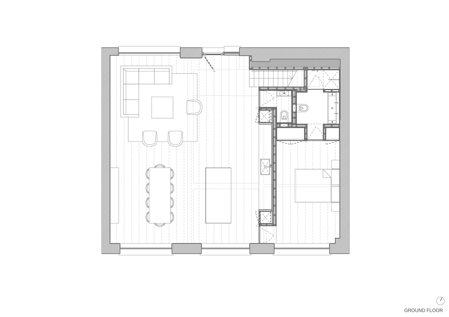 Ground floor plan. London loft apartment transformation by McLaren.Excell.