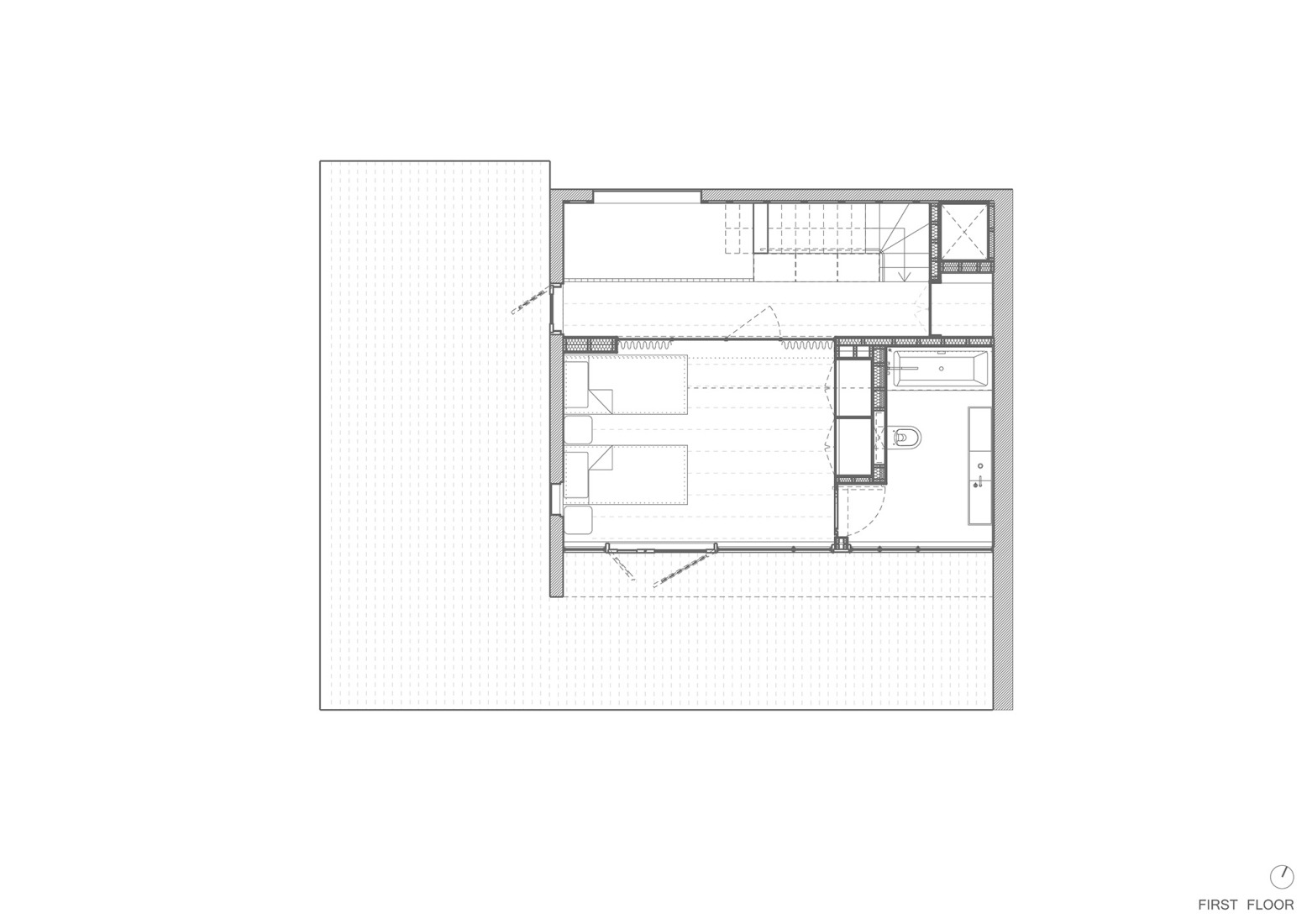 First floor plan. London loft apartment transformation by McLaren.Excell. 