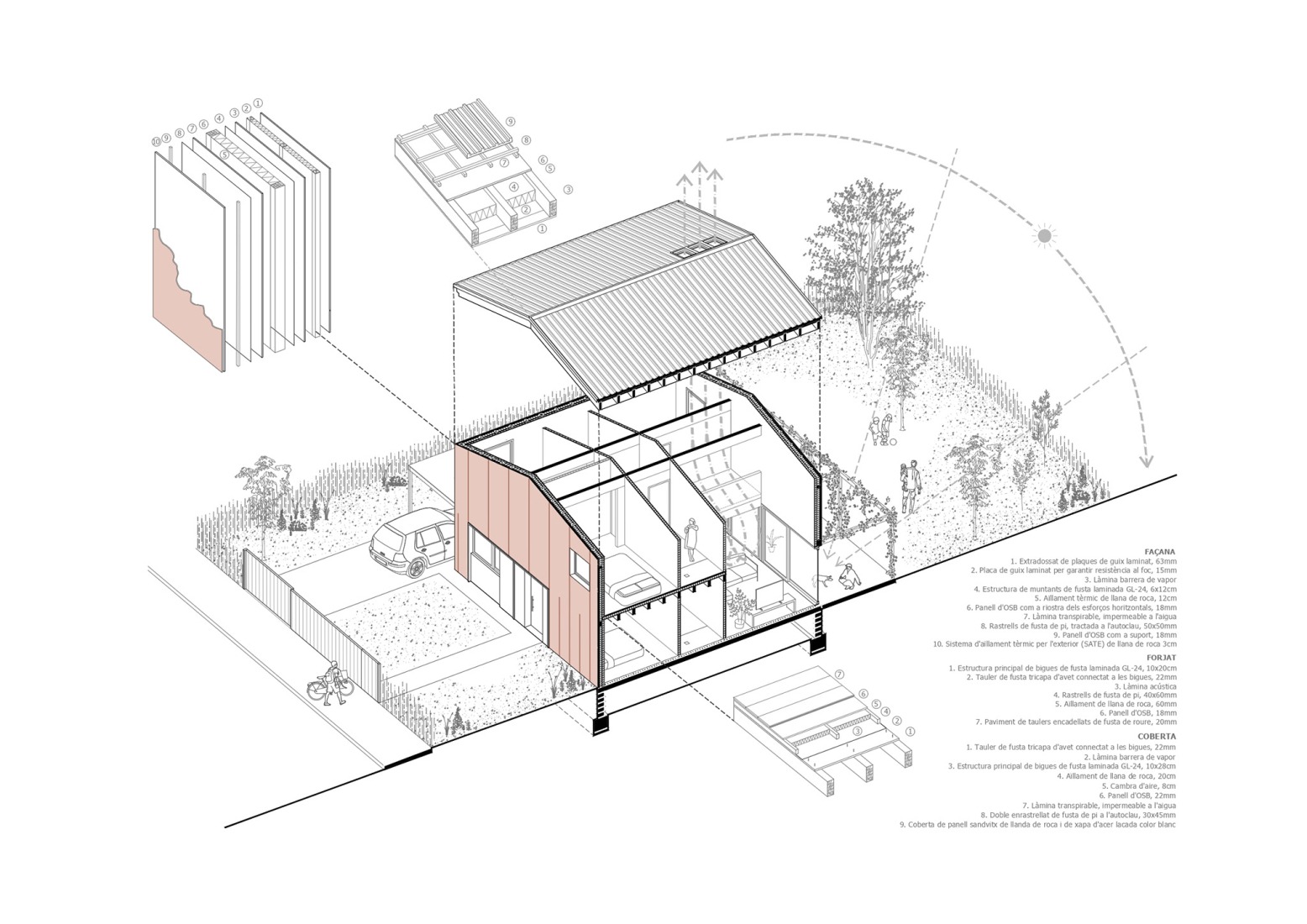 Axonometría. Casa LC por Sau Taller d’Arquitectura.