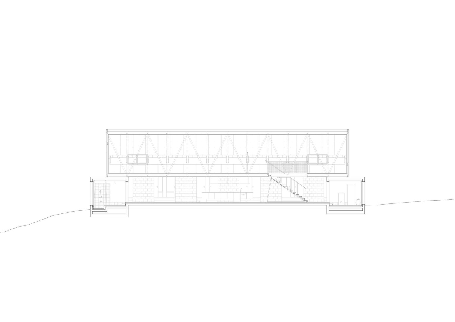 Sección longitudinal. Casa para cinco mujeres por TEN Studio.