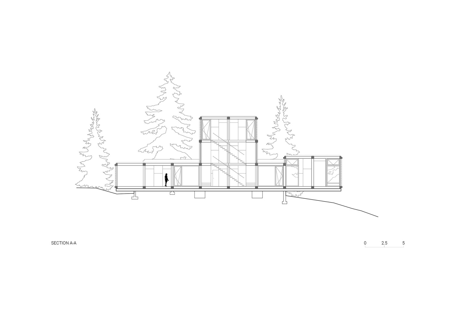 Section A-A. Discovery Bay House by Dekleva Gregoric Architects.