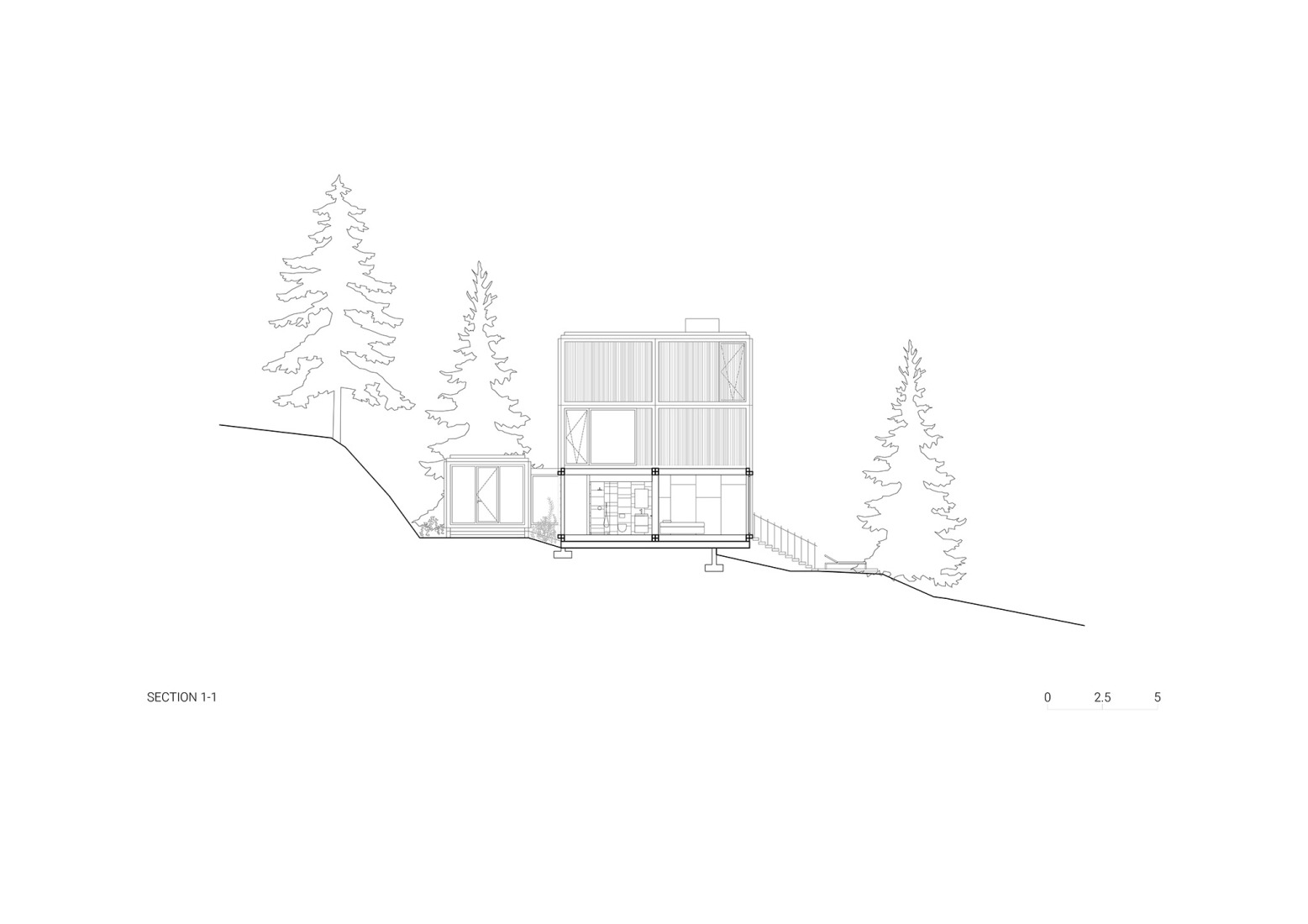 Section 1-1. Discovery Bay House by Dekleva Gregoric Architects.