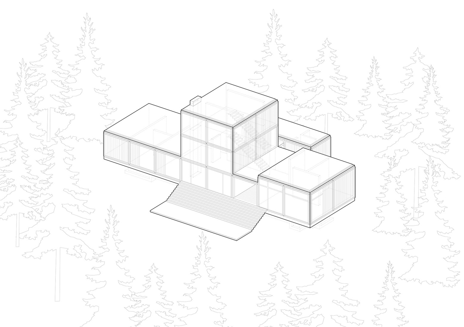 Axonometry. Discovery Bay House by Dekleva Gregoric Architects.