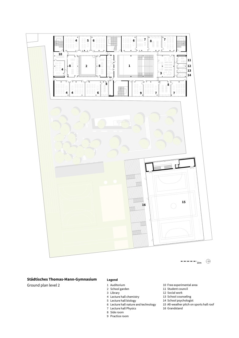 Second floor plan. Municipal Thomas Mann High School by h4a Gessert + Randecker Architekten.