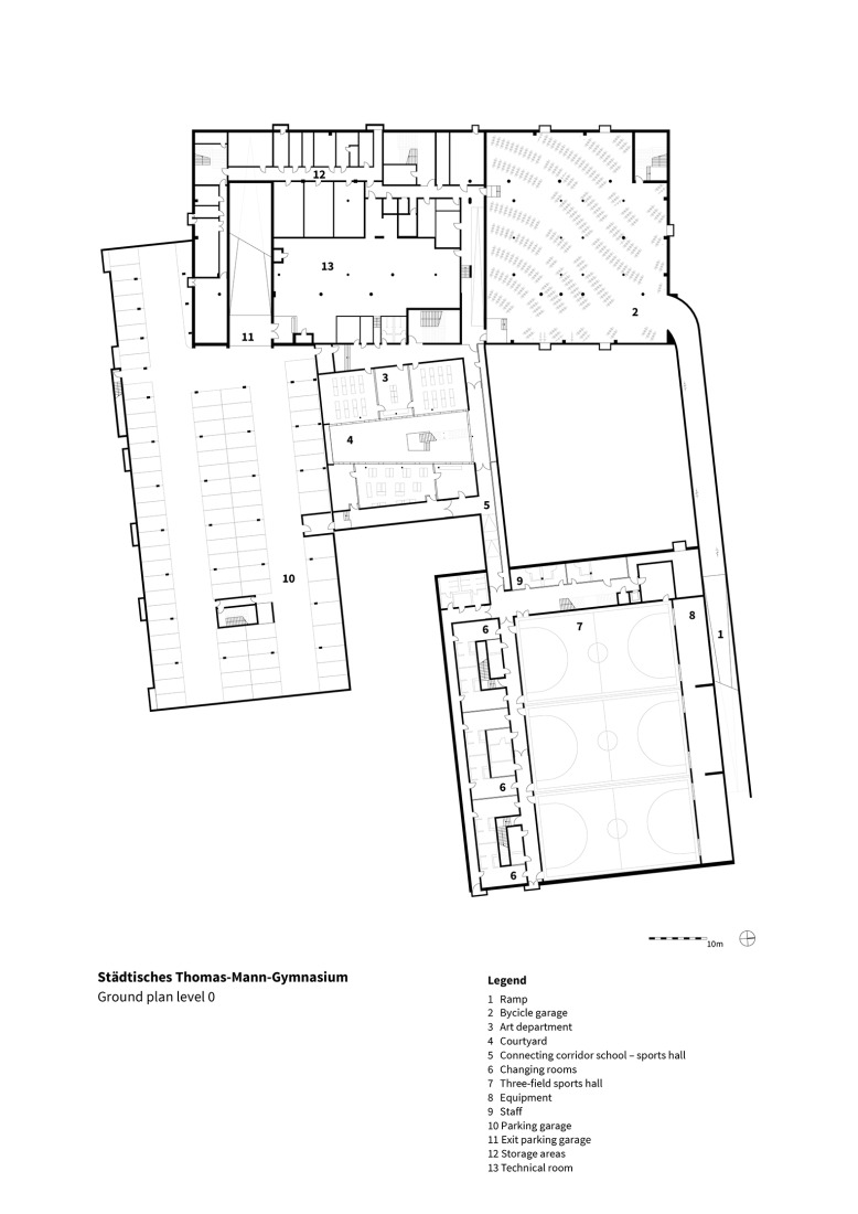 Ground floor plan. Municipal Thomas Mann High School by h4a Gessert + Randecker Architekten.
