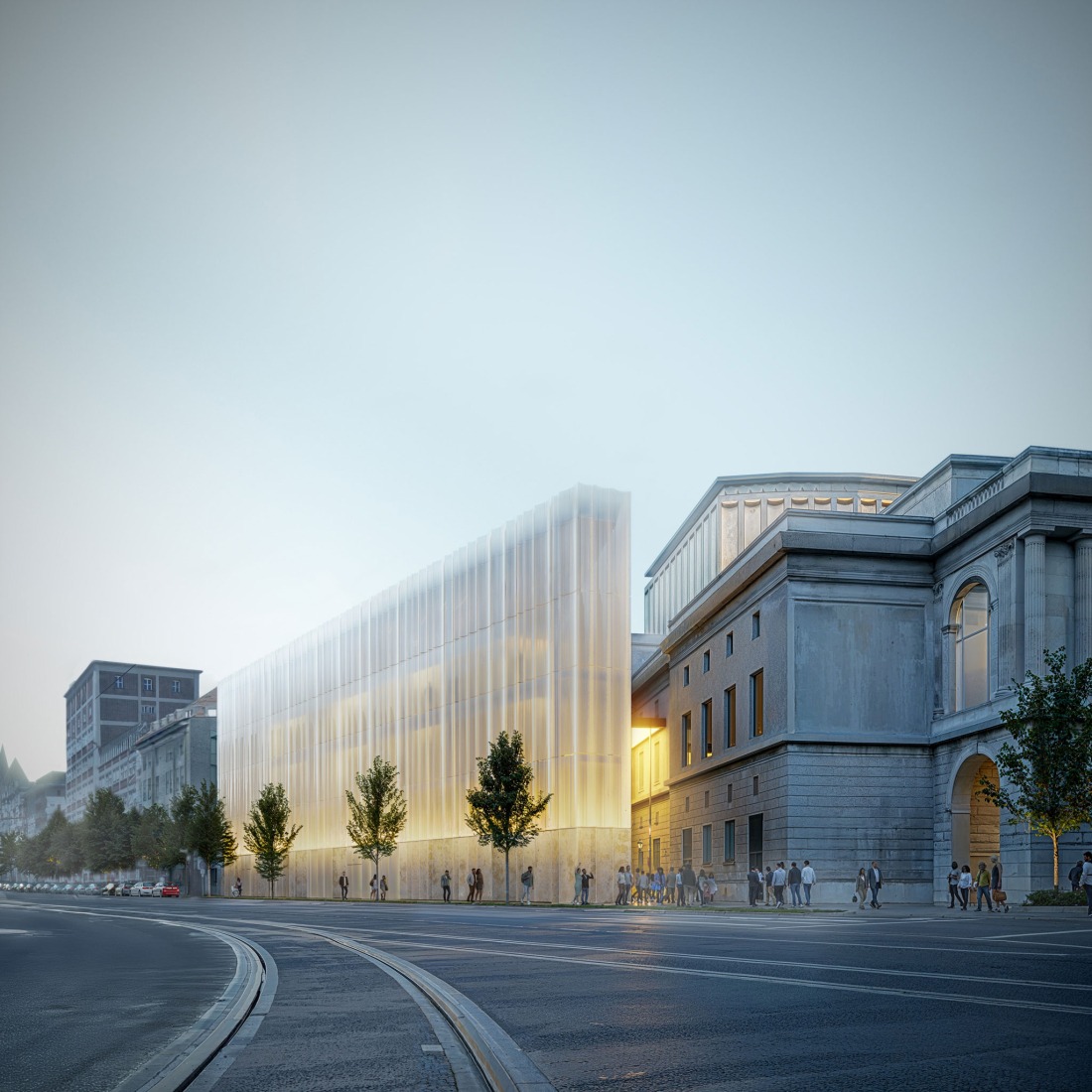 Visualización. Teatro Estatal de Augsburgo por HENN. Imagen por Kleines Haus.
