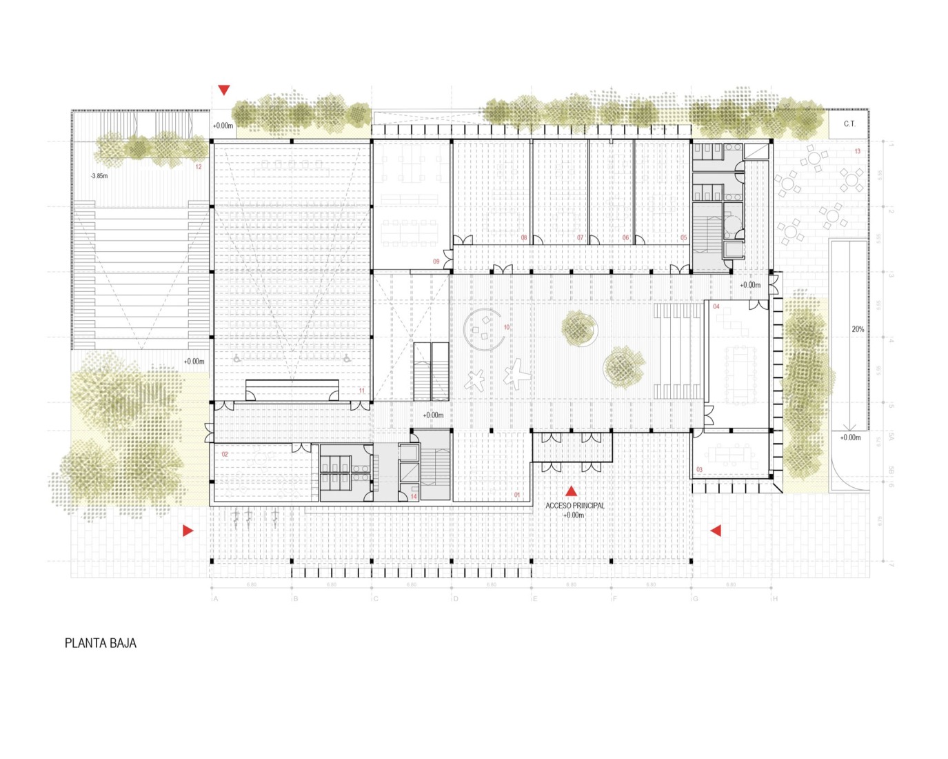 Plano de planta baja. "Ágora Verde" por Magén Arquitectos.  Plano de planta baja. "Ágora Verde" por Magén Arquitectos.