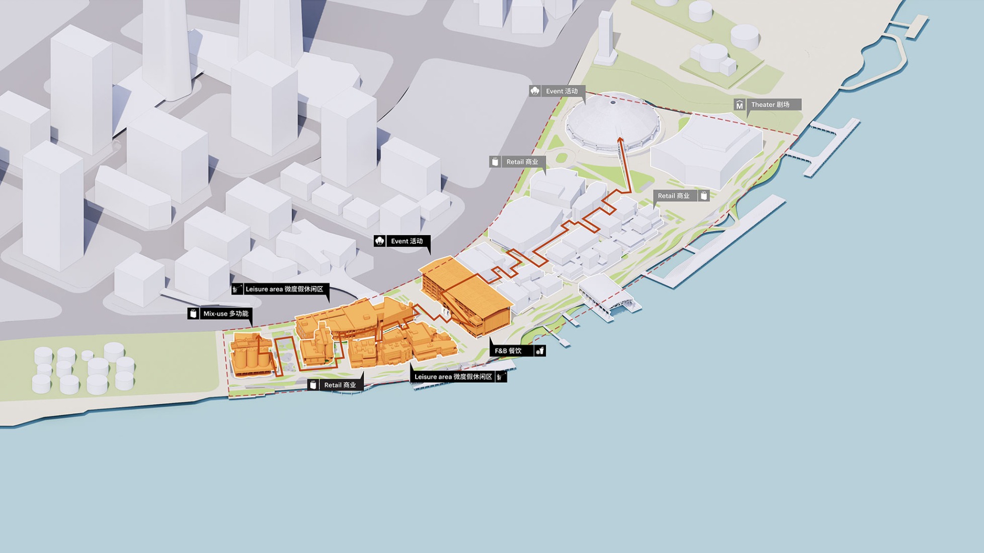 Desarrollo del proyecto. GATE M West Bund Dream Center por MVRDV.