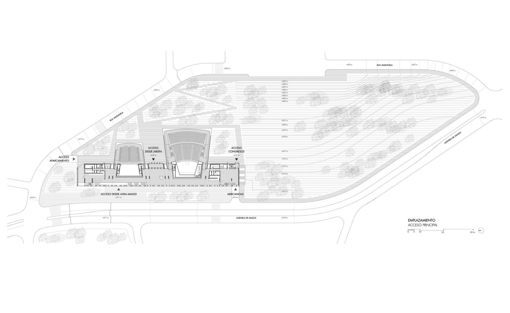 Site plan. Lugo Auditorium by Paredes Pedrosa.