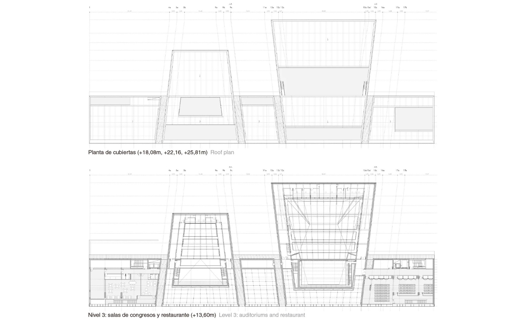 Third floor and roof floor plans. Lugo Auditorium by Paredes Pedrosa.