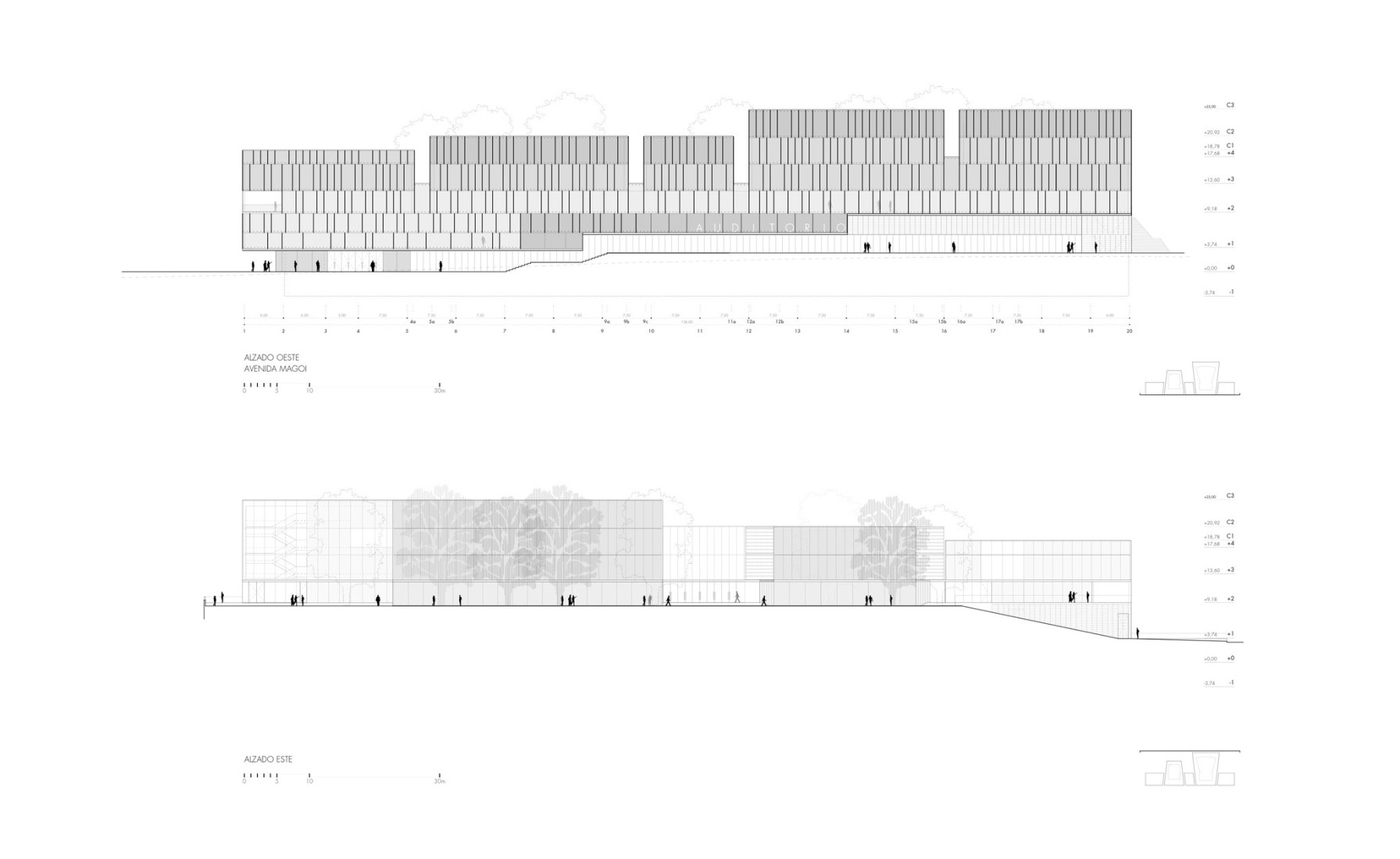 Elevations. Lugo Auditorium by Paredes Pedrosa.