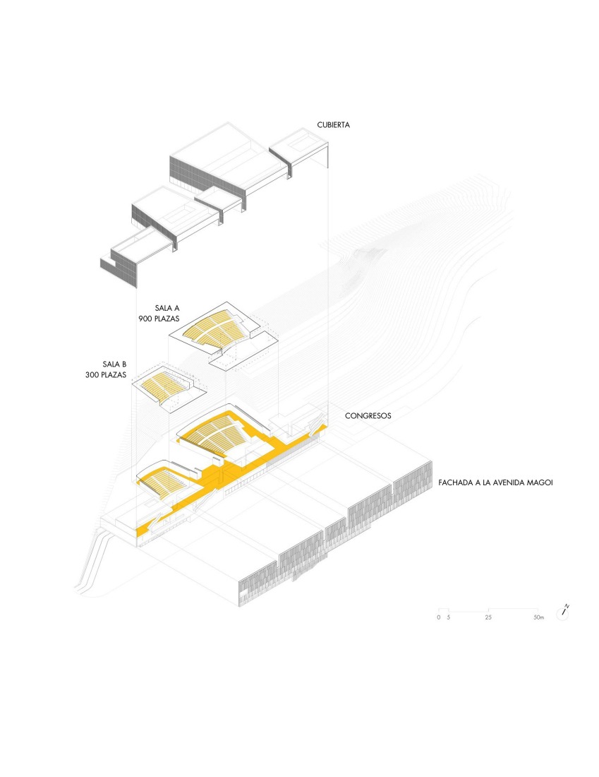Exploded axonometry. Lugo Auditorium by Paredes Pedrosa.
