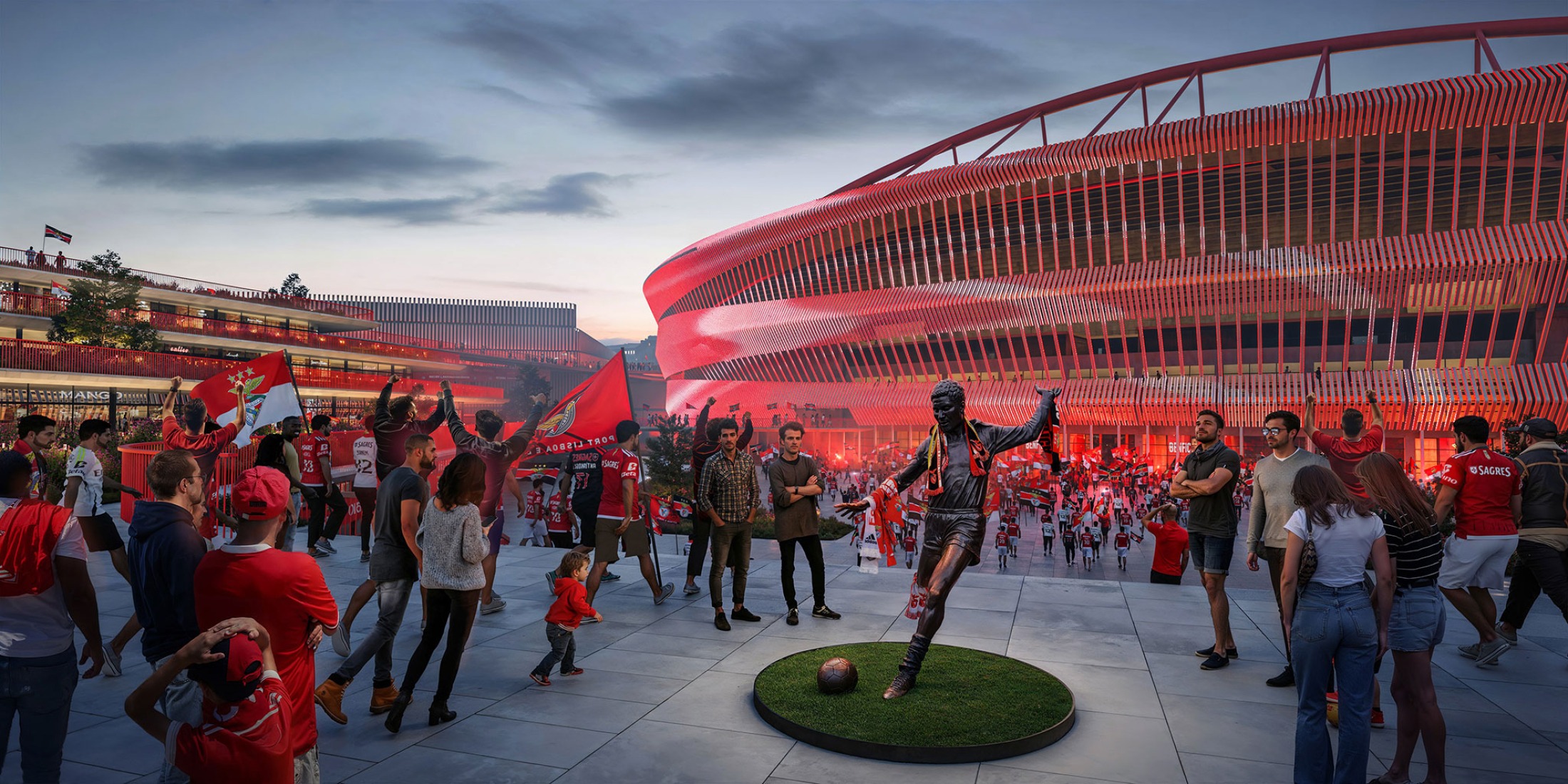 Master plan for the Estádio da Luz of S.L. Benfica by Populous and Saraiva + Associados. Rendering courtesy by Populous.