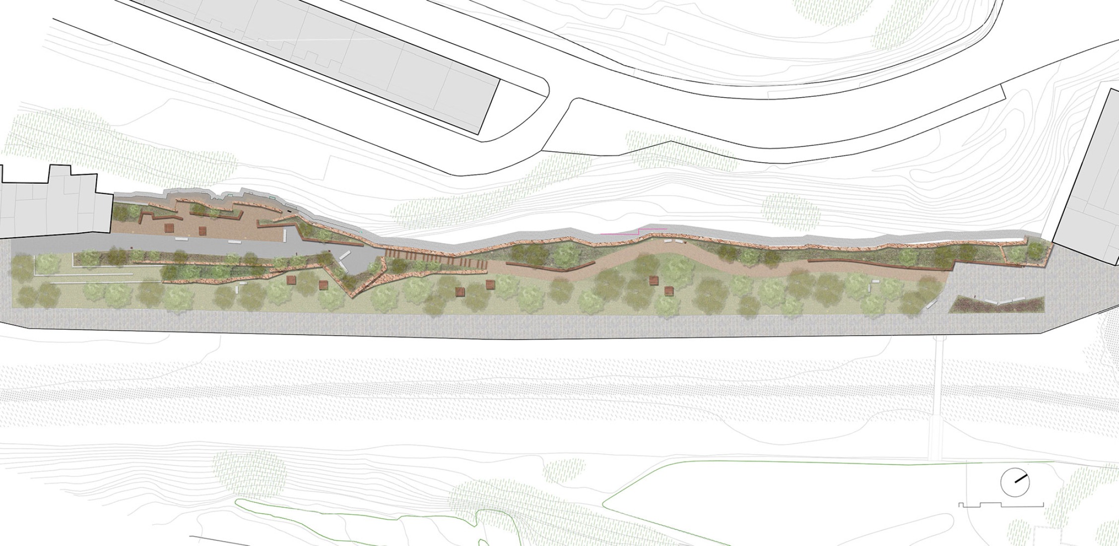 Plano de planta. Parque de «Les Mamàs Belgues» por Síntesi Arquitectes Sari Calatayud y Rafa Mira.