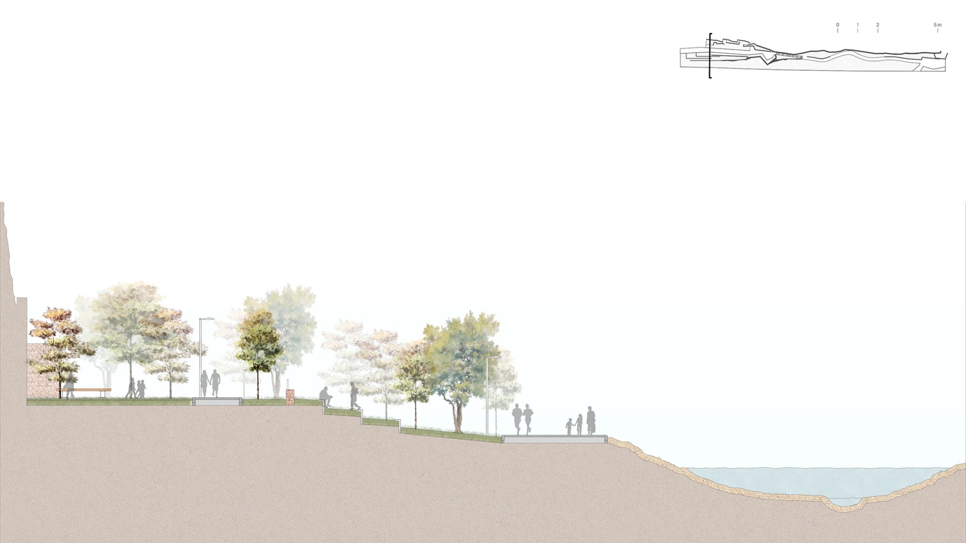 Sección por las gradas. Parque de «Les Mamàs Belgues» por Síntesi Arquitectes Sari Calatayud y Rafa Mira.