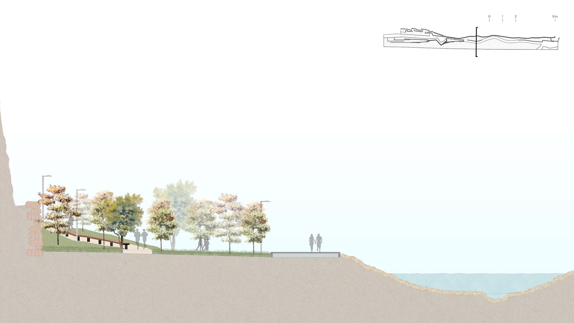 Sección por la zona inundable. Parque de «Les Mamàs Belgues» por Síntesi Arquitectes Sari Calatayud y Rafa Mira.