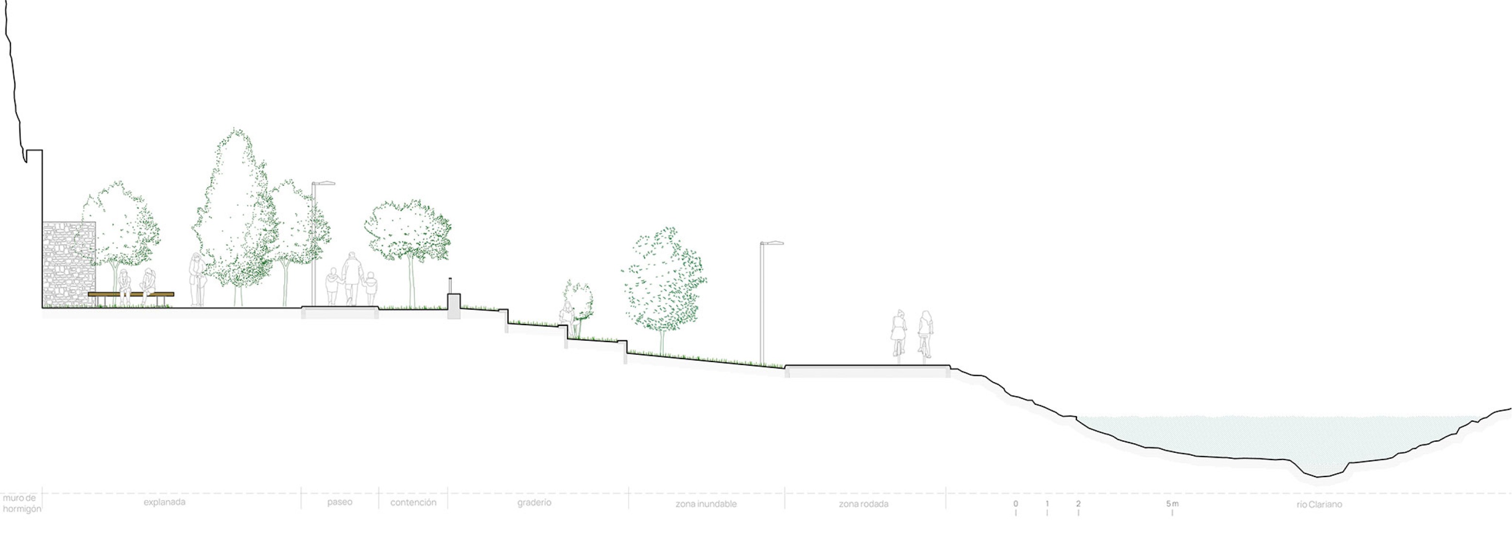 Sección por las gradas. Parque de «Les Mamàs Belgues» por Síntesi Arquitectes Sari Calatayud y Rafa Mira.