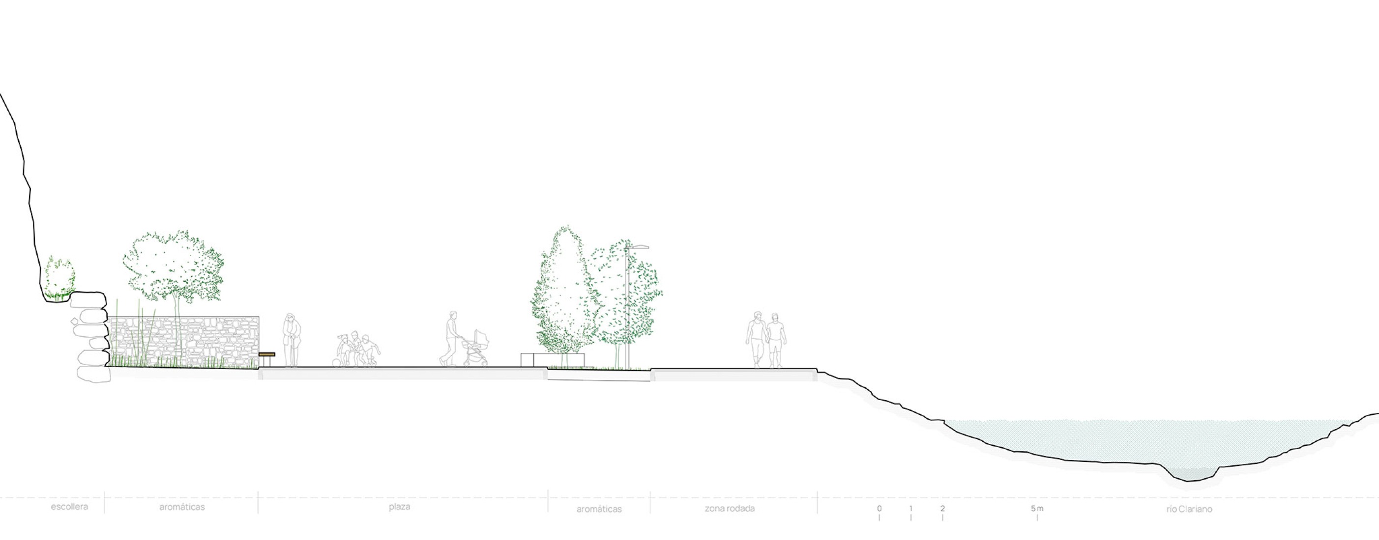 Sección por la plaza. Parque de «Les Mamàs Belgues» por Síntesi Arquitectes Sari Calatayud y Rafa Mira.