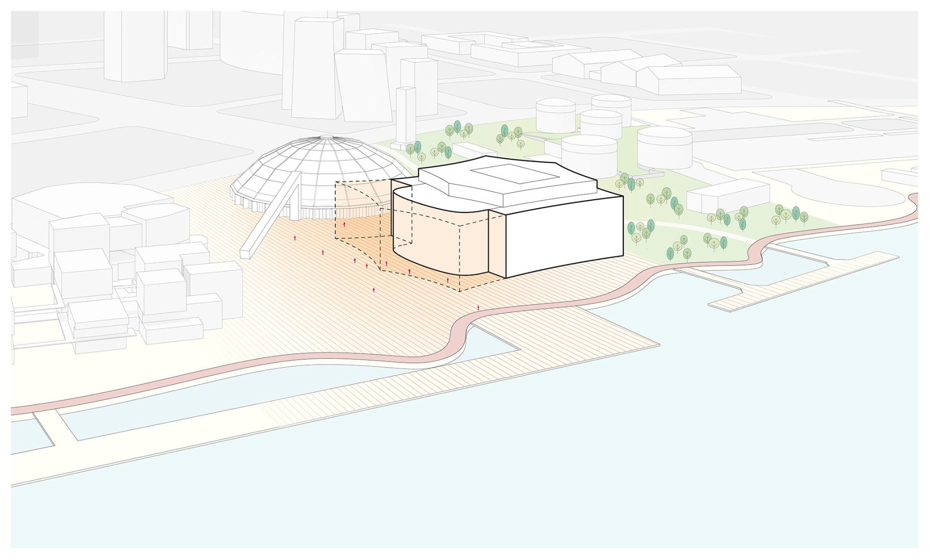 Diagrama axonométrico. Gran Teatro del West Bund por Schmidt Hammer Lassen Architects.