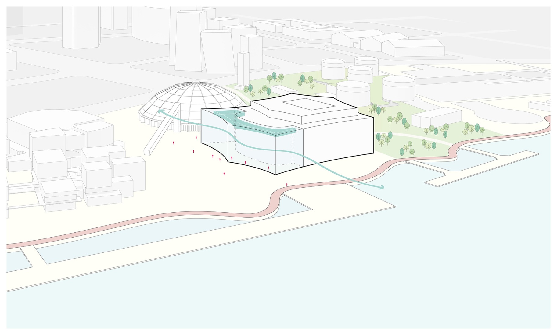 Diagrama axonométrico. Gran Teatro del West Bund por Schmidt Hammer Lassen Architects.