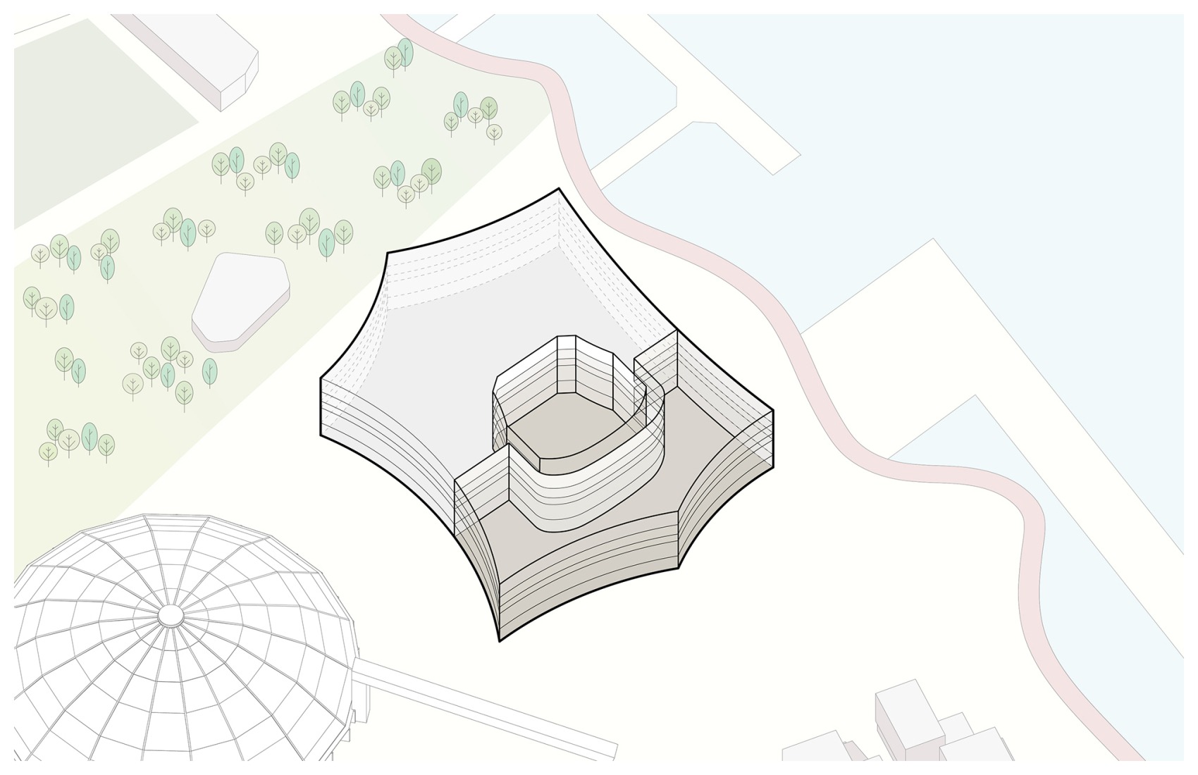 Diagrama axonométrico. Gran Teatro del West Bund por Schmidt Hammer Lassen Architects.