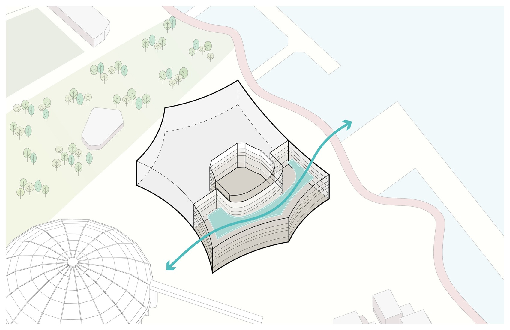 Diagrama axonométrico. Gran Teatro del West Bund por Schmidt Hammer Lassen Architects.