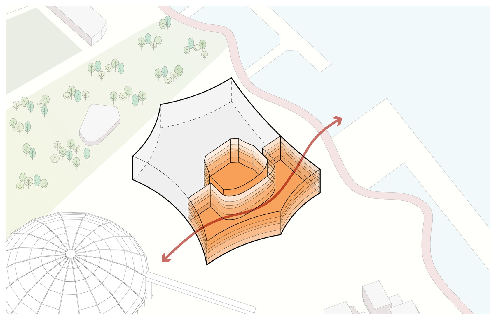 Diagrama axonométrico. Gran Teatro del West Bund por Schmidt Hammer Lassen Architects.