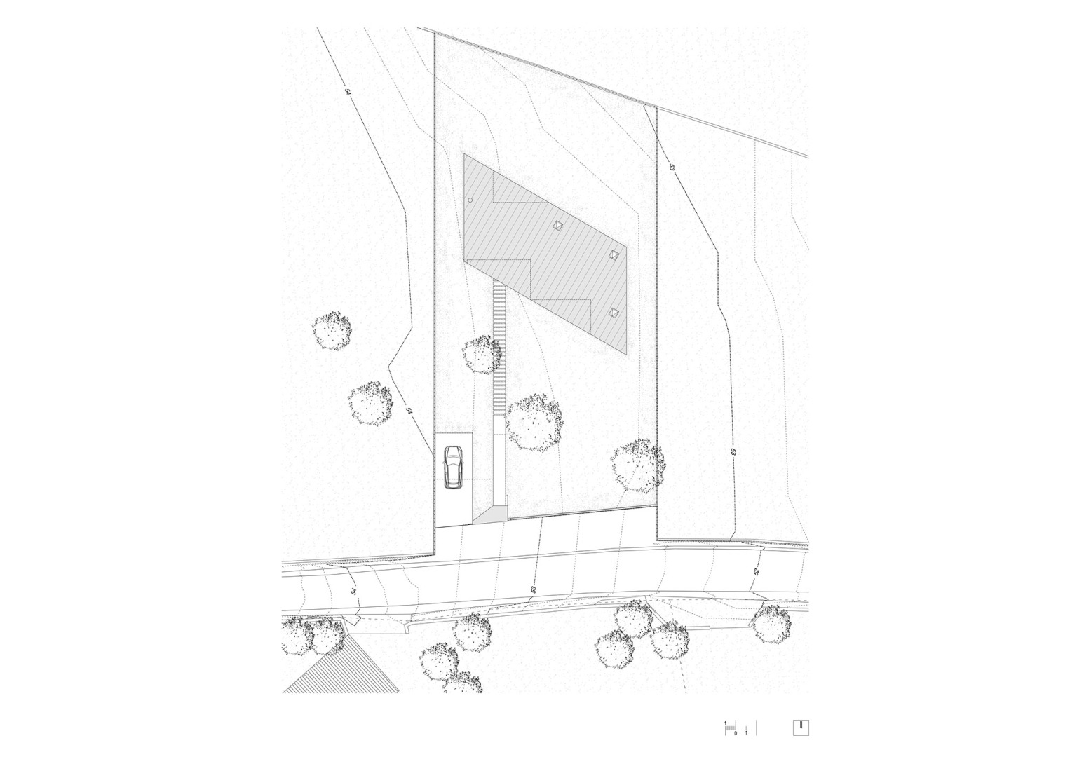 Plano de emplazamiento. Vivienda unifamiliar en Sada por Trespes.arquitectos.