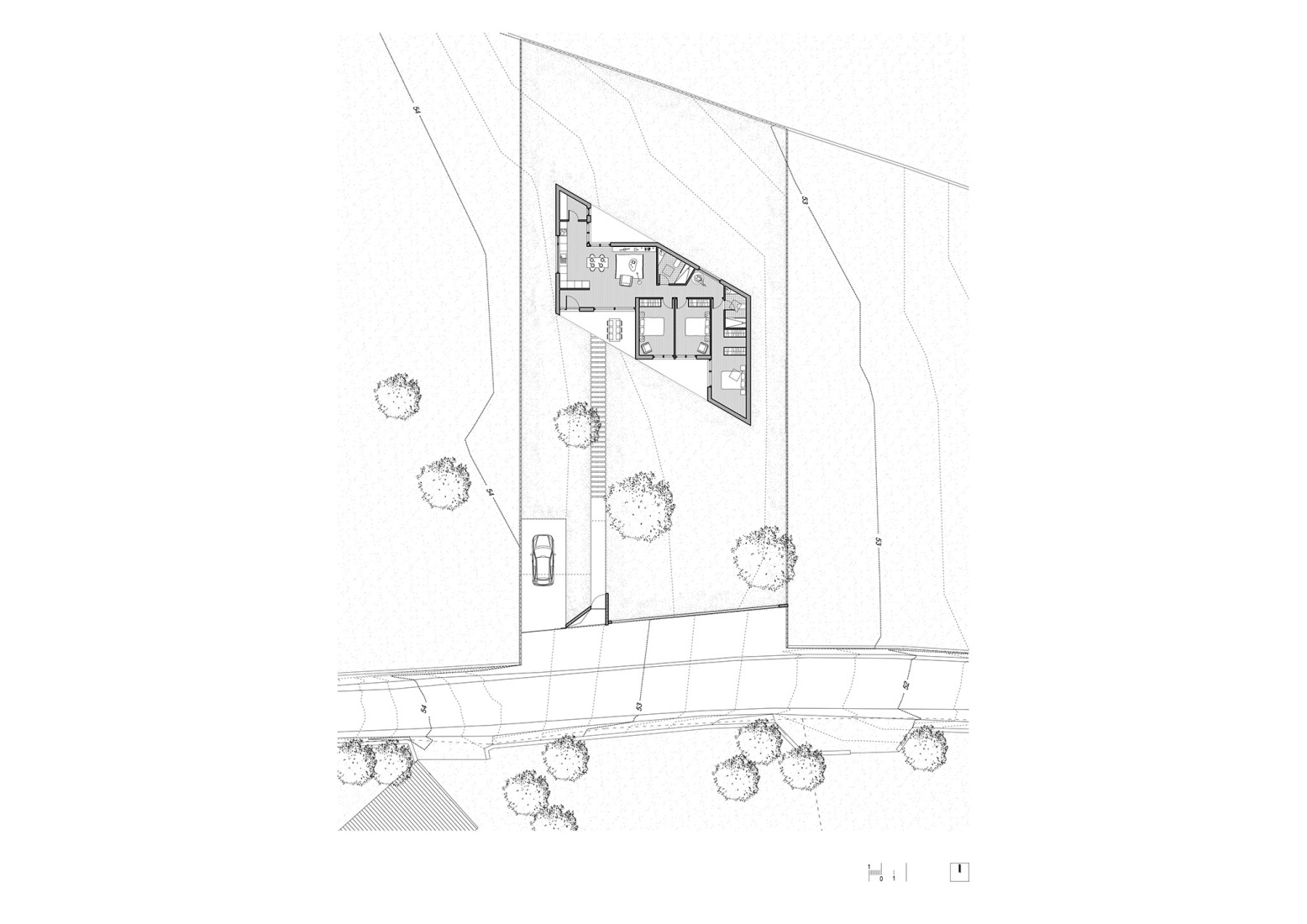 Plano de emplazamiento. Vivienda unifamiliar en Sada por Trespes.arquitectos.