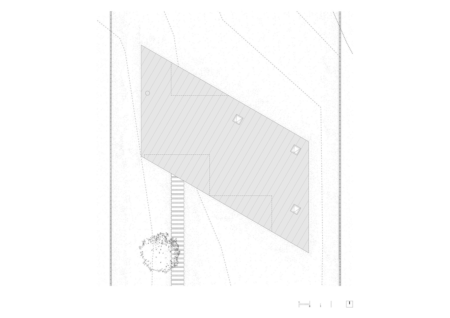 Plano de planta de cubiertas. Vivienda unifamiliar en Sada por Trespes.arquitectos.