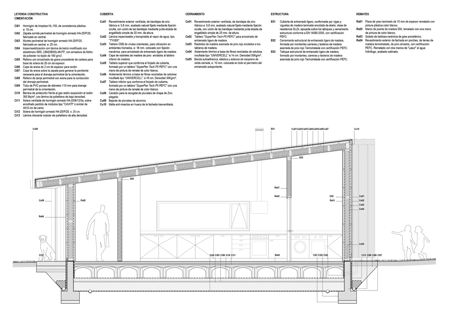 Sección constructiva. Vivienda unifamiliar en Sada por Trespes.arquitectos.
