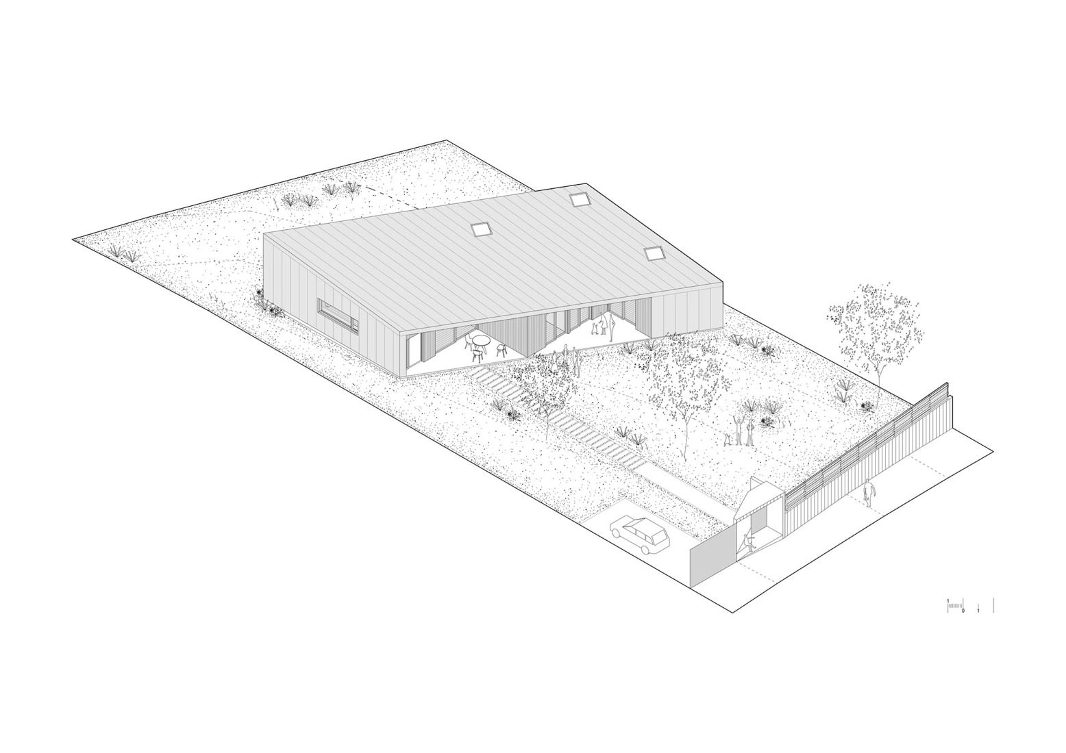 Axonometría. Vivienda unifamiliar en Sada por Trespes.arquitectos.